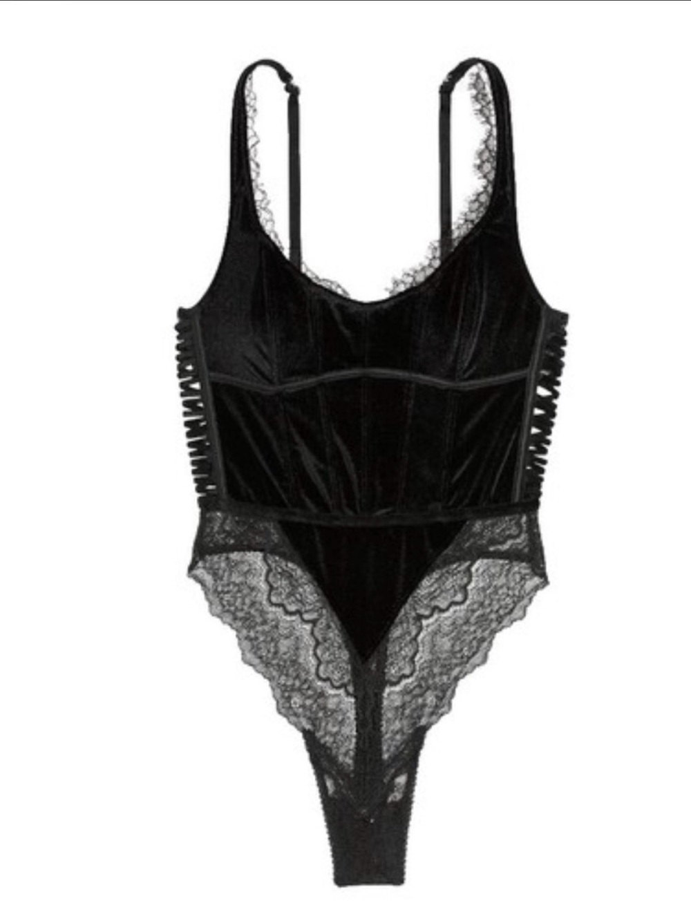 Victoria's Secret Black Lace Bodysuit with Velvet Panel